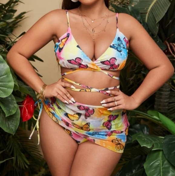 SHEIN Other - NWOT Shein butterfly bikini with matching skirt - 2XL